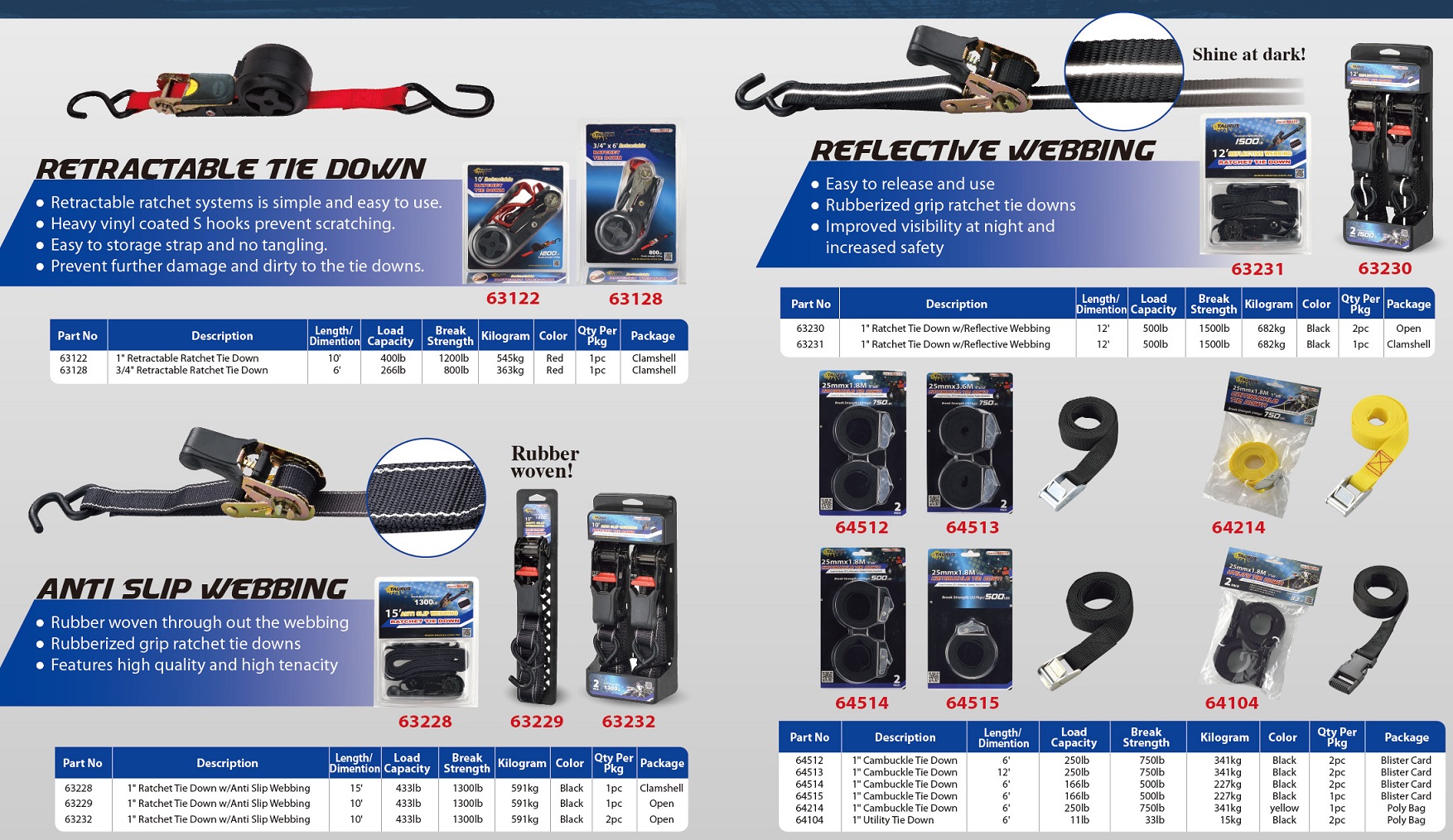 RATCHET/ CAMBUCKLE TIE DOWNS